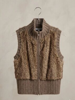 CAbi Brown Vest Faux-Fur Front Zip Teddy Jacket